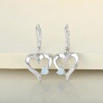 Sterling Silver Heart Dangle Earrings with Opal