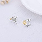 14k Gold Sunflower Heart Earrings for Women
