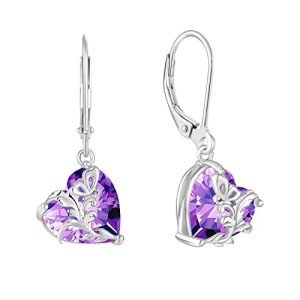 Butterfly Leverback Earrings with Heart Birthstone