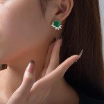 Elegant 14K Gold Emerald & Moissanite Earrings for Women