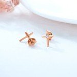 Rose Gold Cross Stud Earrings for Women
