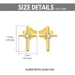 14k Gold Small Cross Stud Earrings for Women