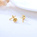 14k Gold Small Cross Stud Earrings for Women
