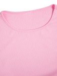 Milumia Women's Casual Rib Knit Short Sleeve Drawstring Ruched Bodycon Mini T Shirt Dress, Pink, XX-Small
