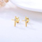 14k Gold Small Cross Stud Earrings for Women