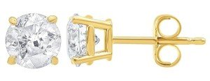 14K Yellow Gold Round-cut Diamond Stud Earrings