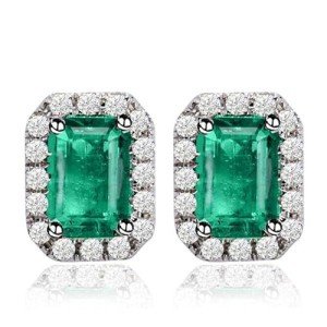 Emerald Cut 14K White Gold Diamond Earrings