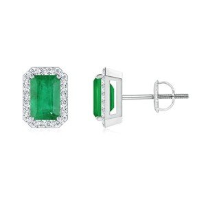 Emerald Halo Earrings in 14K Gold or Platinum