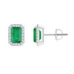 Emerald Halo Earrings in 14K Gold or Platinum