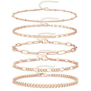 Waterproof 14k Gold Plated Ankle Bracelets Set
