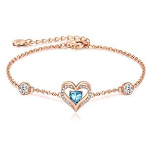 Love Heart Birthstone Bracelet in Rose Gold