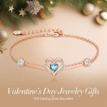 Love Heart Birthstone Bracelet in Rose Gold