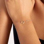 14K Gold Mini Heart Diamond Bracelet for Women