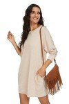 Womens Long Sleeves Sweatshirt Loose Round-Neck Tuinc Tops Basic Dress with Side Pockets