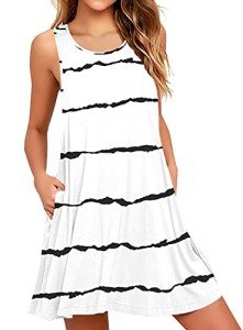 WEACZZY Women's Floral Ladies Long Top Blouse Summer Womens Sleeveless Mini Dress Stripe White,Large,Stripe White