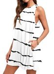 WEACZZY Women's Floral Ladies Long Top Blouse Summer Womens Sleeveless Mini Dress Stripe White,Large,Stripe White