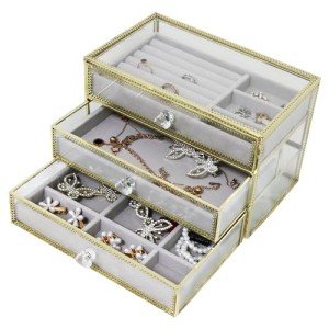 Vintage Brass Jewelry Box with 3 Drawers for Women