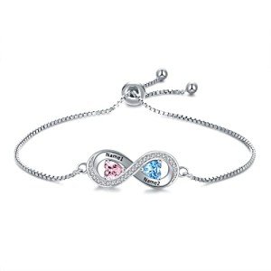 Custom Infinity Heart Bracelets with Birthstones for Women