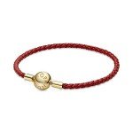 PANDORA Women’s Red Woven Leather Charm Bracelet