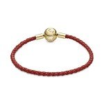 PANDORA Women’s Red Woven Leather Charm Bracelet