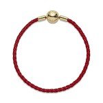PANDORA Women’s Red Woven Leather Charm Bracelet
