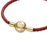 PANDORA Women’s Red Woven Leather Charm Bracelet