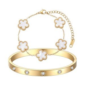 18K Gold Plated Clover Bracelet Set for Women