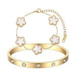 18K Gold Plated Clover Bracelet Set for Women