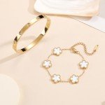 18K Gold Plated Clover Bracelet Set for Women