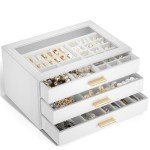 Elegant Leather Jewelry Box with Clear Lid - 3 Drawers
