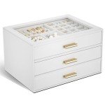 Elegant Leather Jewelry Box with Clear Lid - 3 Drawers
