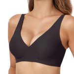 Comfort Wireless Deep V Bra for Women - Black