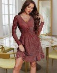 Zeagoo Womens Long Sleeve Glitter Dress Wrap V Neck Dress A Line Cocktail Party Swing Fit and Flare Skater Mini Dress