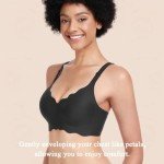 Floral Wireless V Neck Bralette for Women - Black