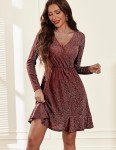 Zeagoo Womens Long Sleeve Glitter Dress Wrap V Neck Dress A Line Cocktail Party Swing Fit and Flare Skater Mini Dress