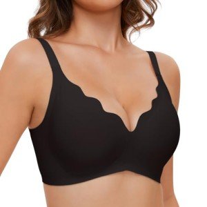 Wavy Wireless V Neck Padded Bralette - Black
