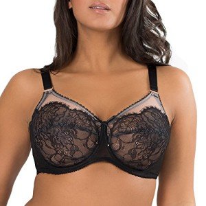 Plus-Size Lace Mesh Underwire Bra in Black/Rose