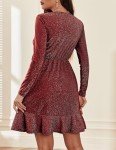 Zeagoo Womens Long Sleeve Glitter Dress Wrap V Neck Dress A Line Cocktail Party Swing Fit and Flare Skater Mini Dress