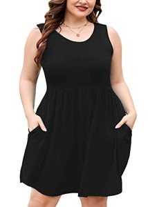 Plus Size Black Summer Dress with Pockets