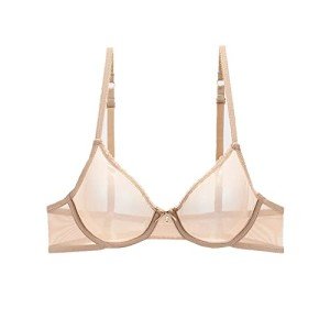 Plus Size Sheer Mesh See-Through Bra - Beige 44C