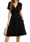 WEACZZY Summer Dresses Women Trendy 2024 Short Sleeve Black Dresses Wrap V-Neck Party Dress with Pockets, Black, Medium