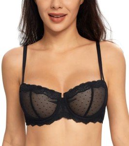Lemorosy Women's Sheer Lace Underwire Balconette Bra