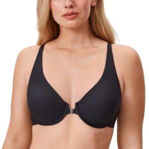 DELIMIRA Women's Plus Size Front Closure Bra Black
