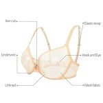 Plus Size Sheer Mesh See-Through Bra - Beige 44C