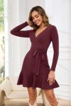 Arach&Cloz Women's 2024 Trendy Sweater Dress Long Sleeve Wrap V Neck Christmas Party Dress Fall Winter Knit Mini New Years Eve Dress with Belt (Wine Red,Medium)