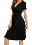 WEACZZY Summer Dresses Women Trendy 2024 Short Sleeve Black Dresses Wrap V-Neck Party Dress with Pockets, Black, Medium