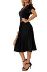 GRECERELLE Women's Summer Dress for Women Wrap V-Neck Short Sleeve Casual Wedding Guest Dress Black-L