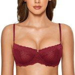 DOBREVA Women's Lace Balconette Bra - Dark Red