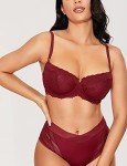 DOBREVA Women's Lace Balconette Bra - Dark Red