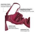 DOBREVA Women's Lace Balconette Bra - Dark Red